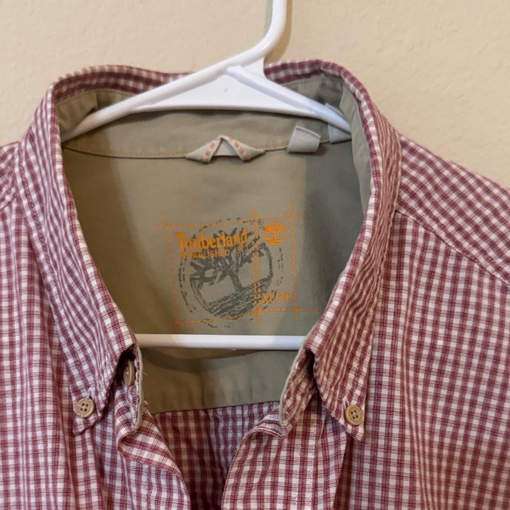 Timberland Men's Red Plaid Button Down Shirt - Picture 2 of 7